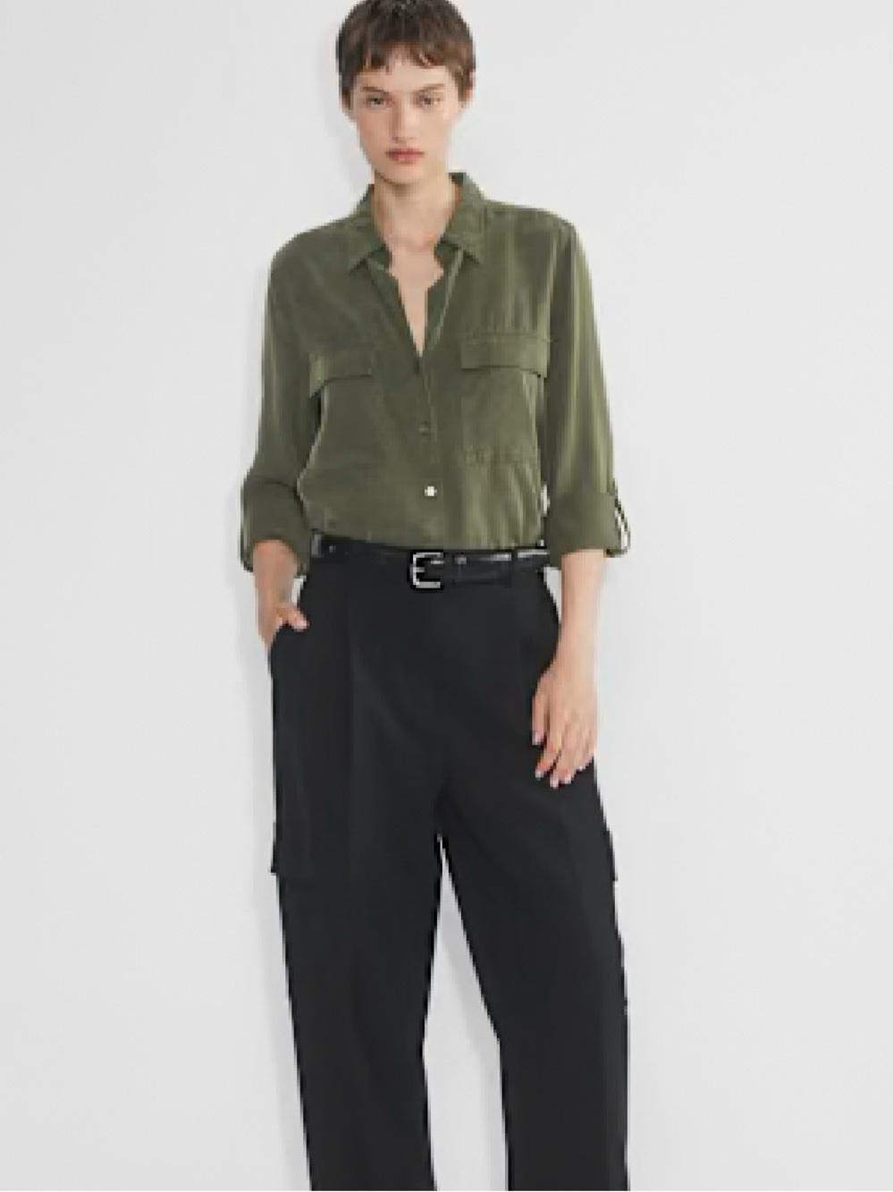 Soft Moss Green Utility Button-Up Shirt NWT, size XS